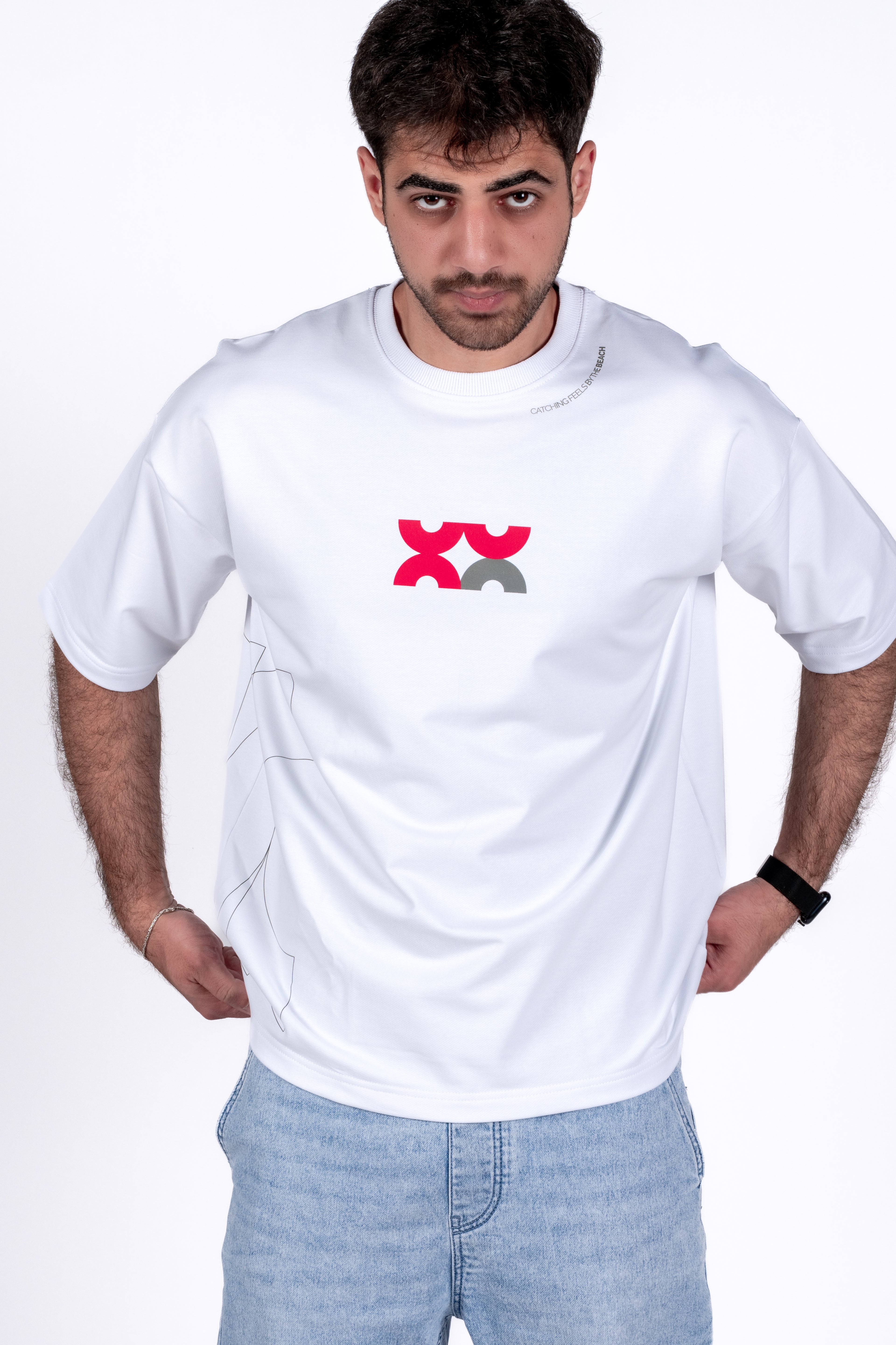 Oversized "Catching Feels By The Beach" White Unisex T-Shirt