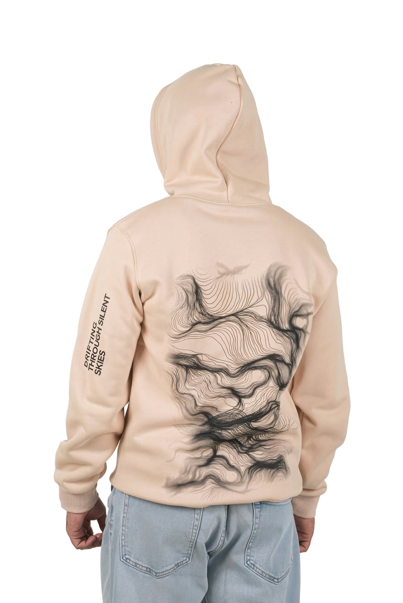 Beige "Drifting Through Silent Skies" Unisex Hoodie