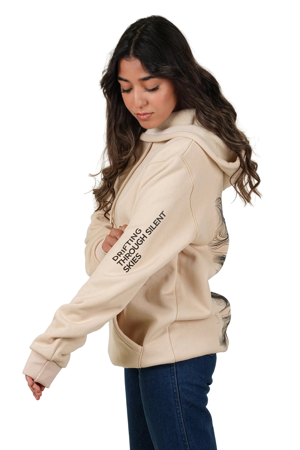 Beige "Drifting Through Silent Skies" Unisex Hoodie