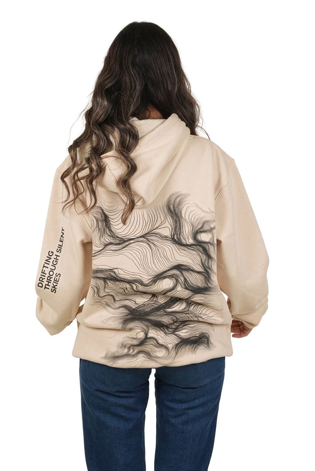 Beige "Drifting Through Silent Skies" Unisex Hoodie