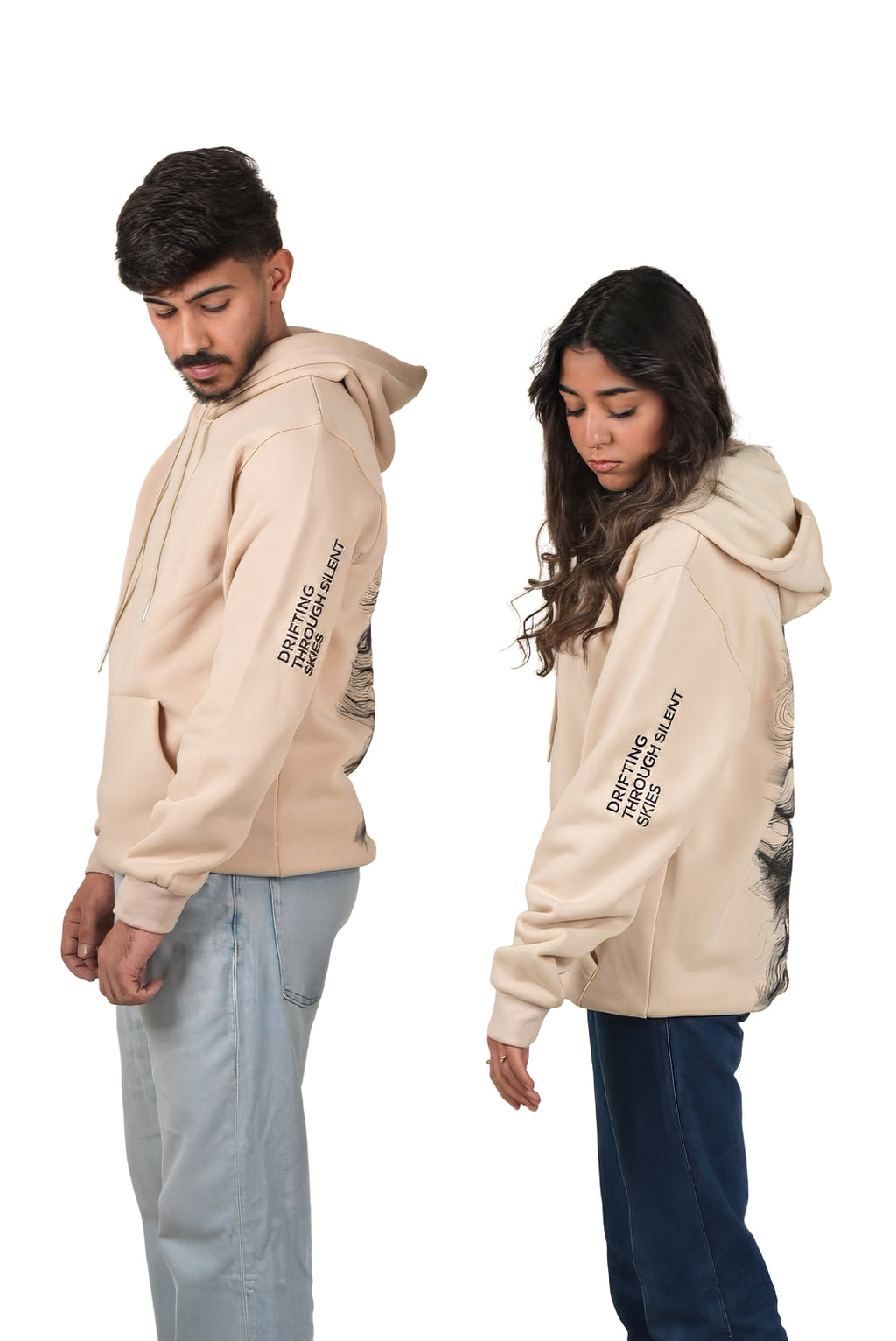 Beige "Drifting Through Silent Skies" Unisex Hoodie