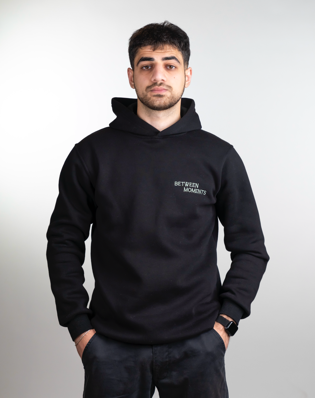 Black "Between Moments" Unisex Long Sleeve Comfy Hoodie :|