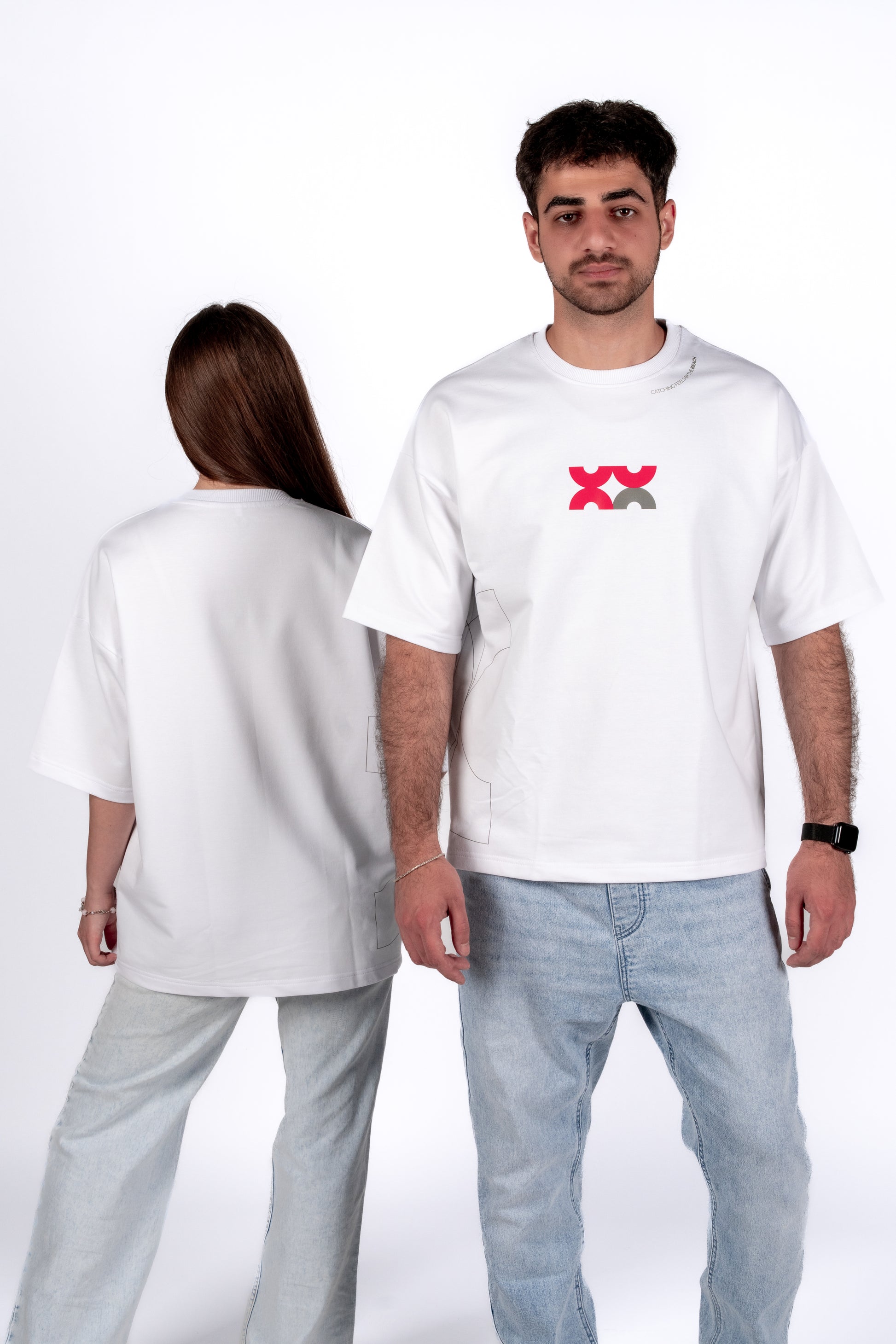 Oversized "Catching Feels By The Beach" White Unisex T-Shirt