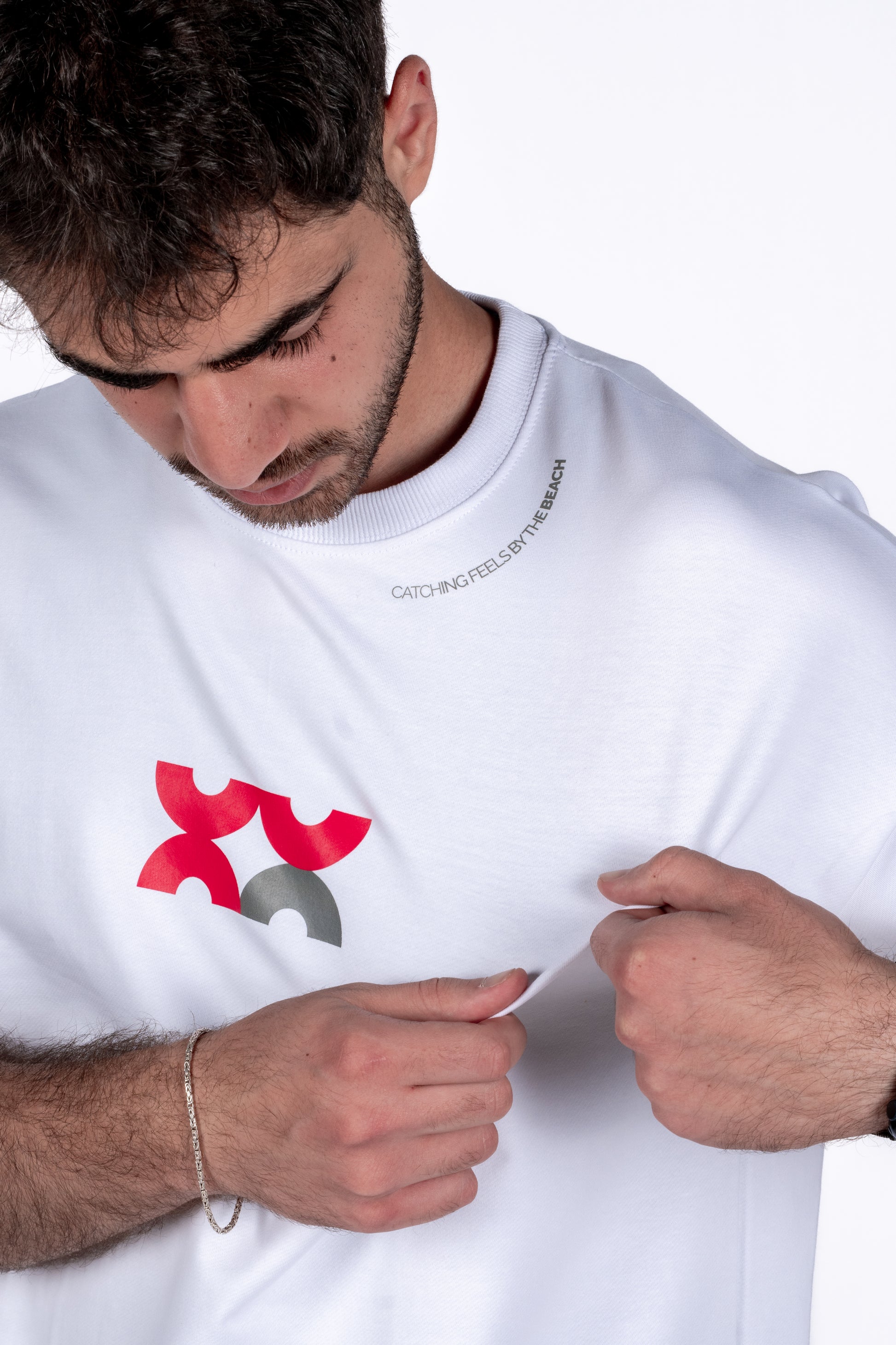 Oversized "Catching Feels By The Beach" White Unisex T-Shirt