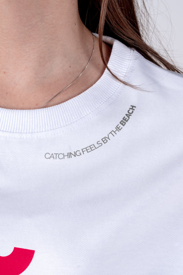 Oversized "Catching Feels By The Beach" White Unisex T-Shirt