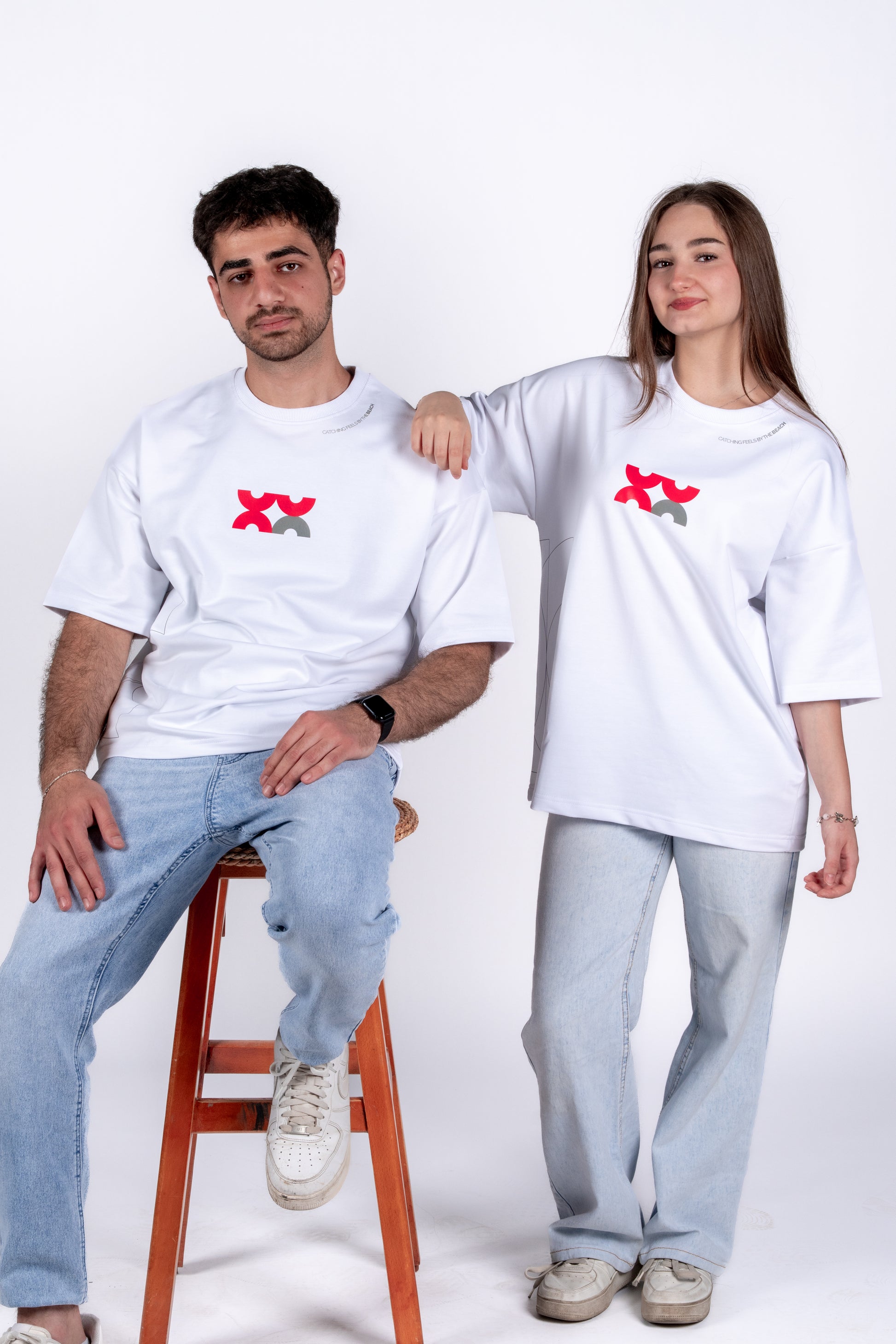 Oversized "Catching Feels By The Beach" White Unisex T-Shirt