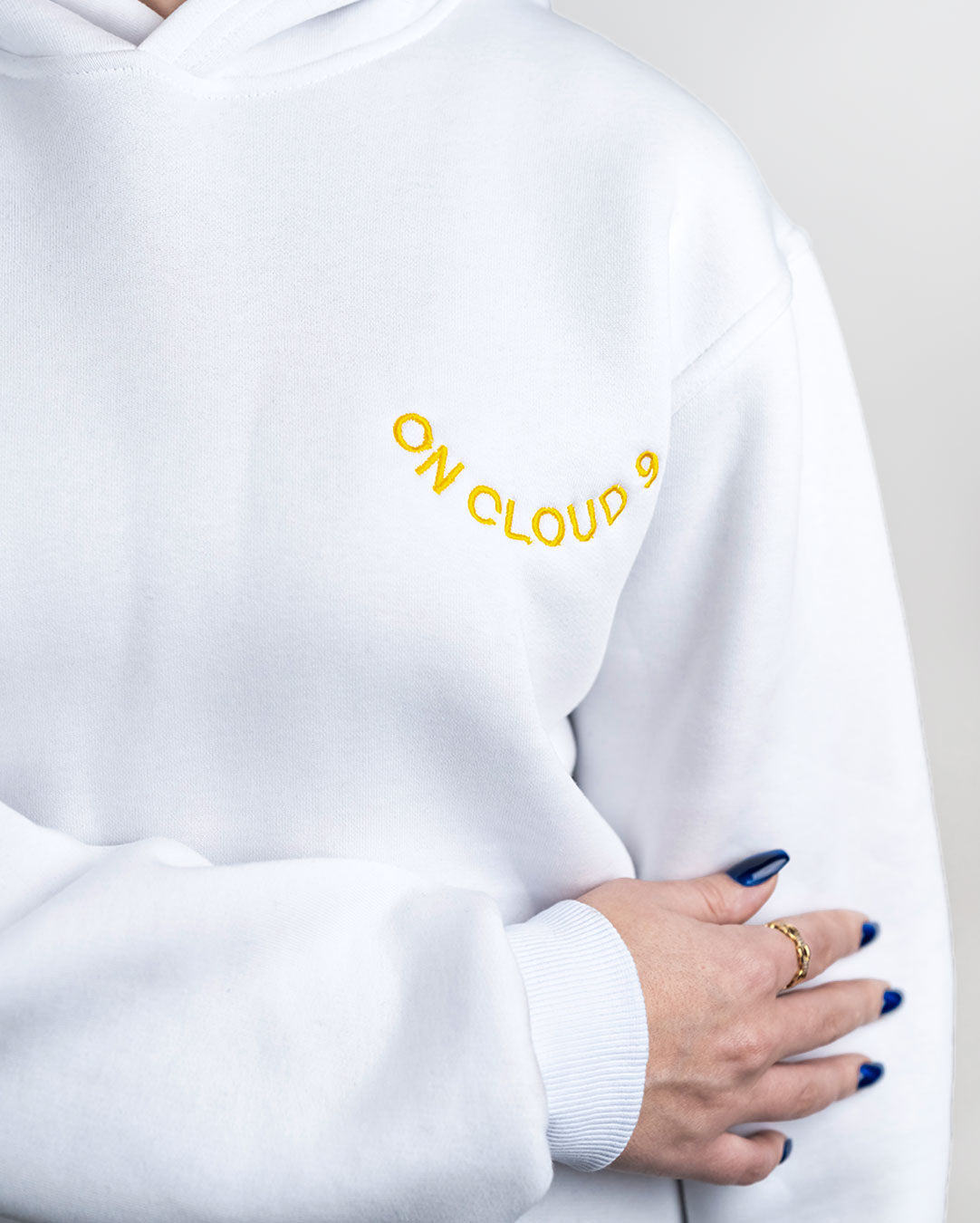 White "On Cloud 9" Unisex Long Sleeve Comfy Hoodie :)